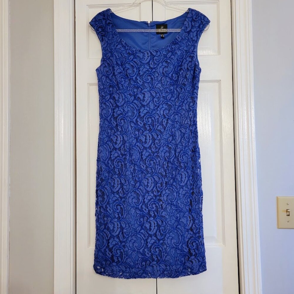 Adrianna Papell Blue Overlay Dress, Size 12